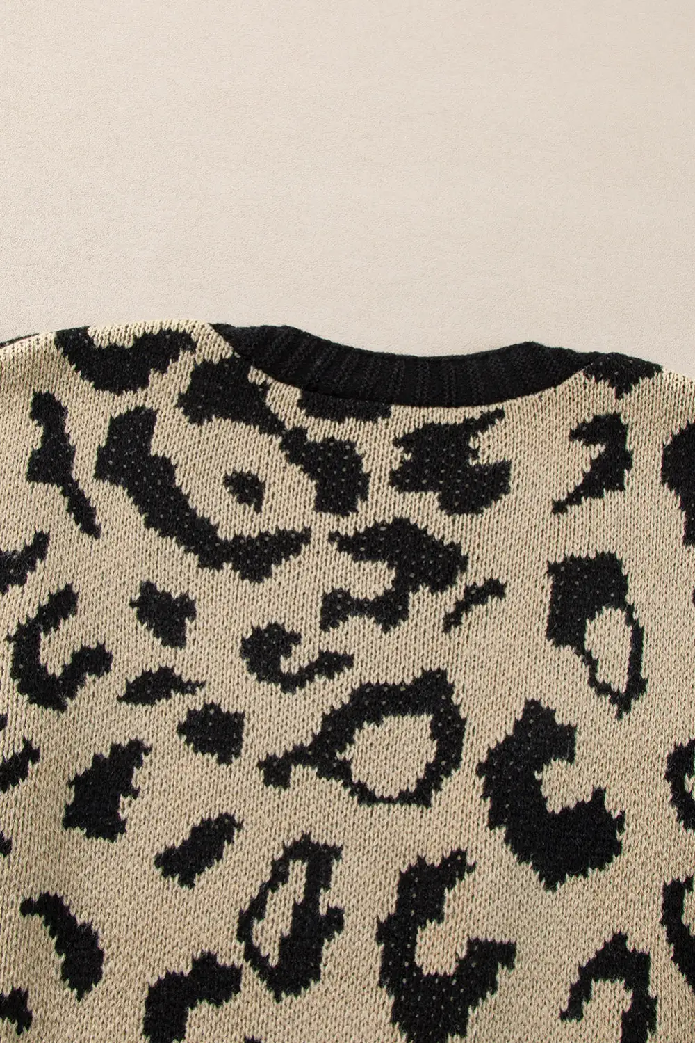 Black Stripe Sleeve Leopard Print Open Front Cardigan With Pockets