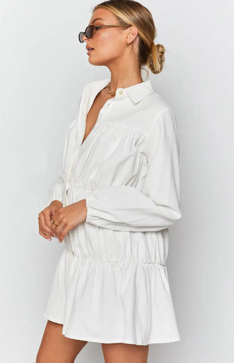 Theodossia Tiered Long Sleeve Dress White