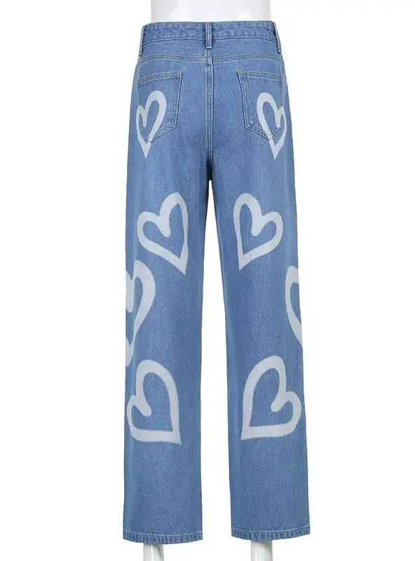 Love Graffiti Printing Straight Street Style Jeans