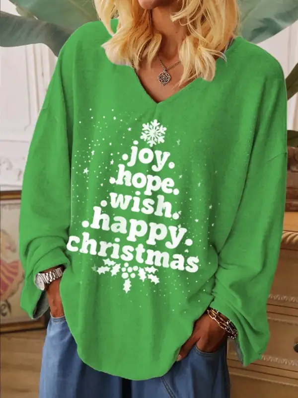 Women's Joy Hope Wish Merry  🎄Casual Long Sleeve T-Shirt