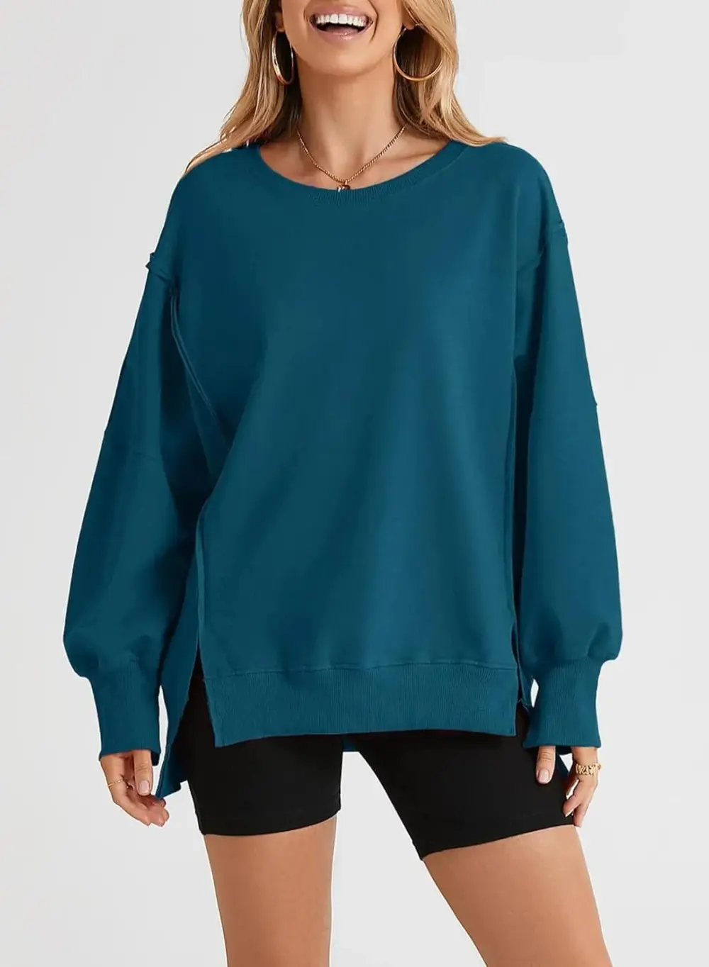 Oversized Reverse Seam Sweatshirt Long Sleeve Crewneck Pullover