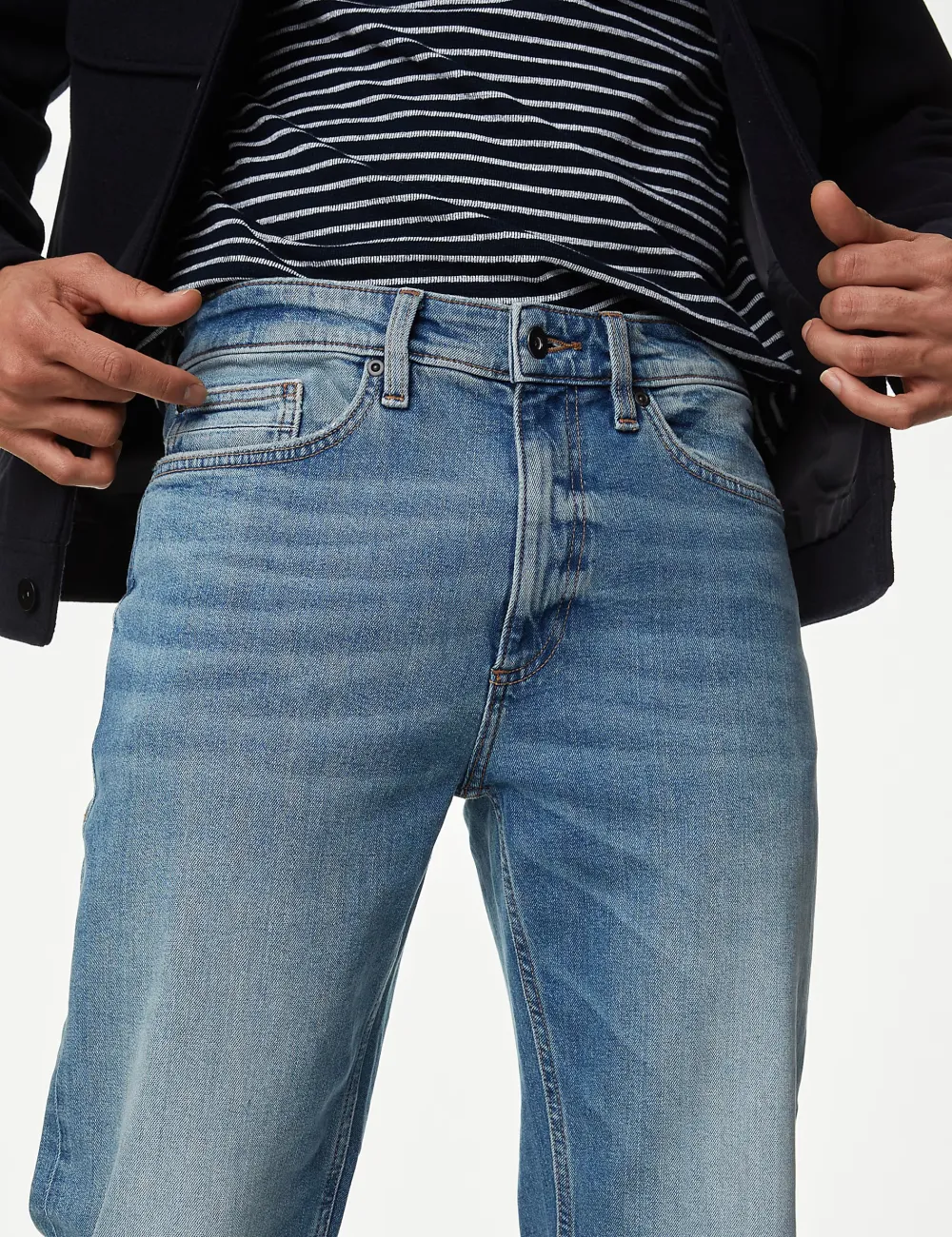 Straight Fit Vintage Wash Stretch Jeans