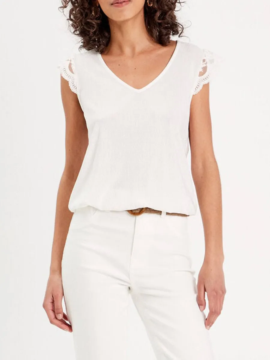 Blouse sans manches plissée ecru femme