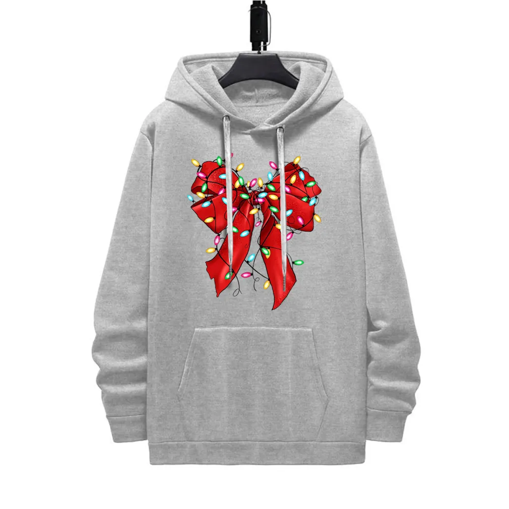 CHRISTMAS BOW PATTERN PRINTED HOODIE