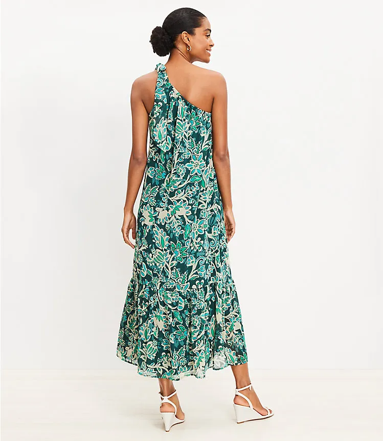 Floral Crinkle Flounce One Shoulder Maxi Dress