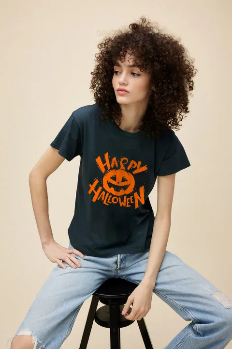 Women's Pumpkin English Halloween Printed T-shirt