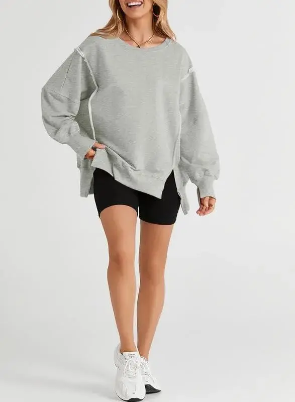 Oversized Reverse Seam Sweatshirt Long Sleeve Crewneck Pullover