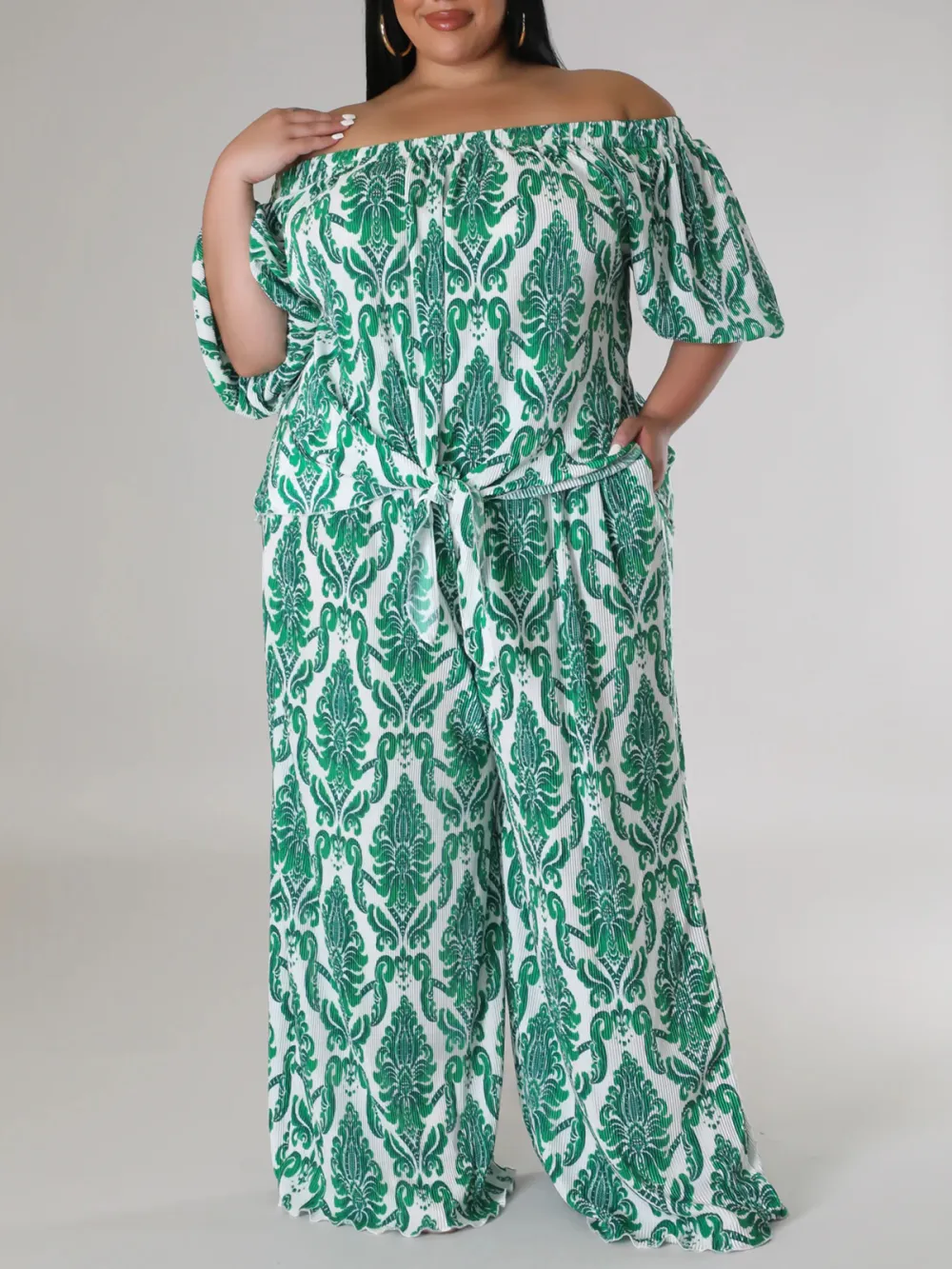 Plus-Size Women'S Fashion Plant-Print Suit