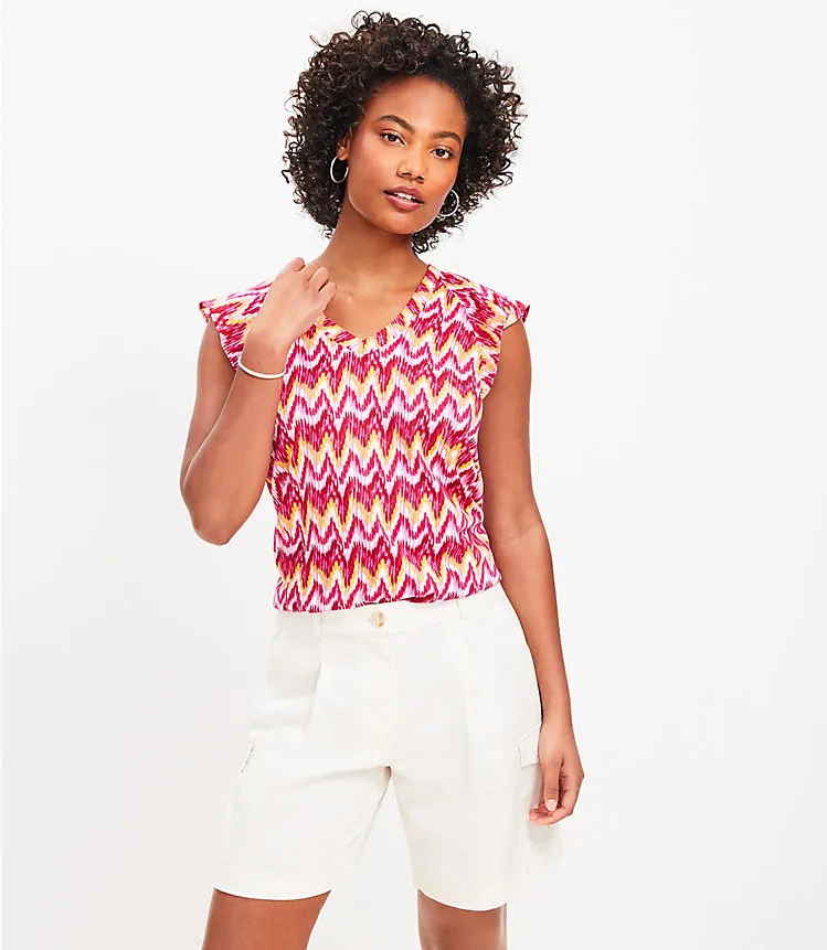 Ikat Raglan V-Neck Mixed Media Top