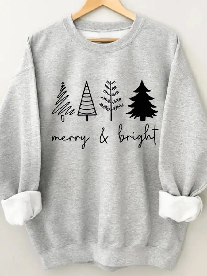 Merry And Bright Women's   Printed Long Sleeve Sweatshirt