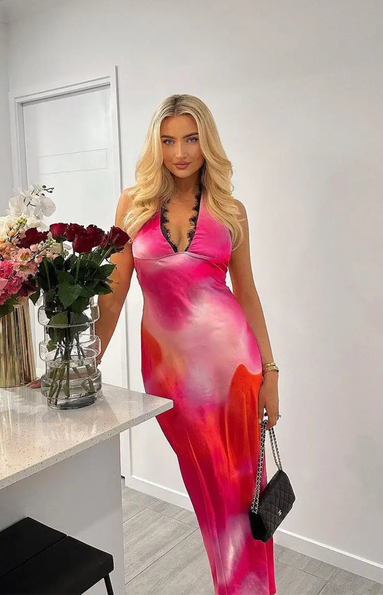 Valletta Pink Print Halter Neck Maxi Dress