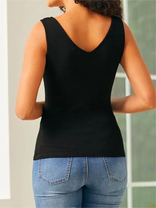 Black Casual Style Round Tank Top