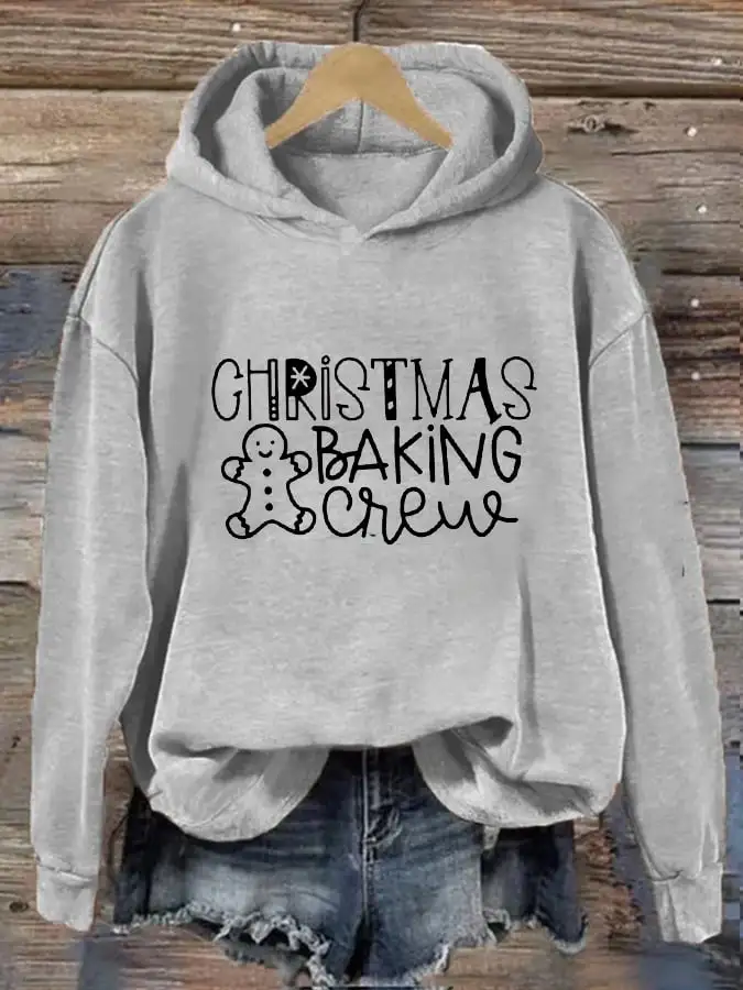 Women's Christmas Baking Crew Print Casual Hooded