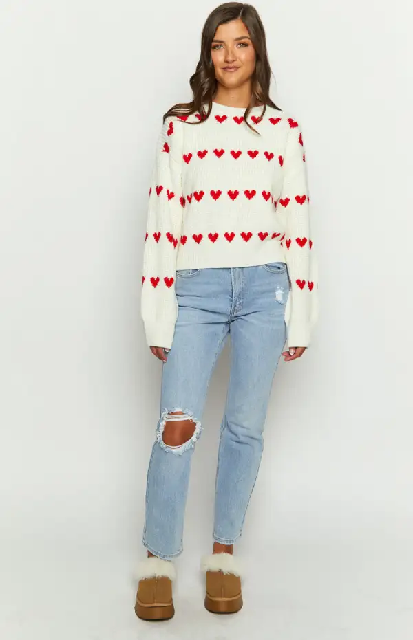 Lovey Red Heart Stripe Jumper