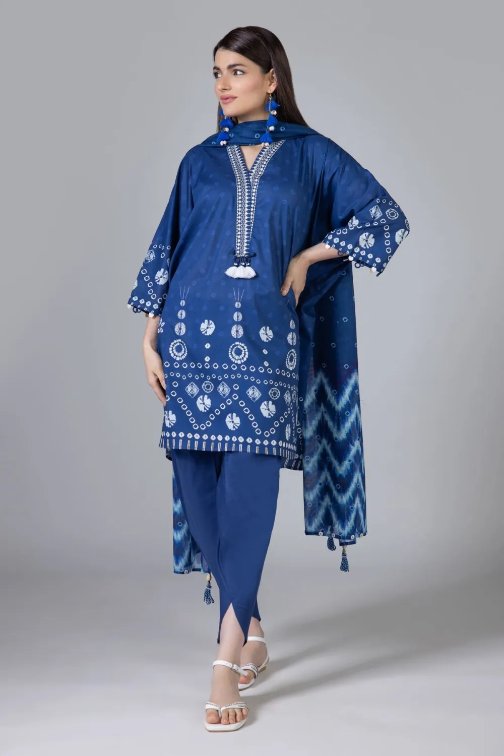 3 Piece Kurta Embroidered | Dupatta& Bottom & Tops | Color Navy blue