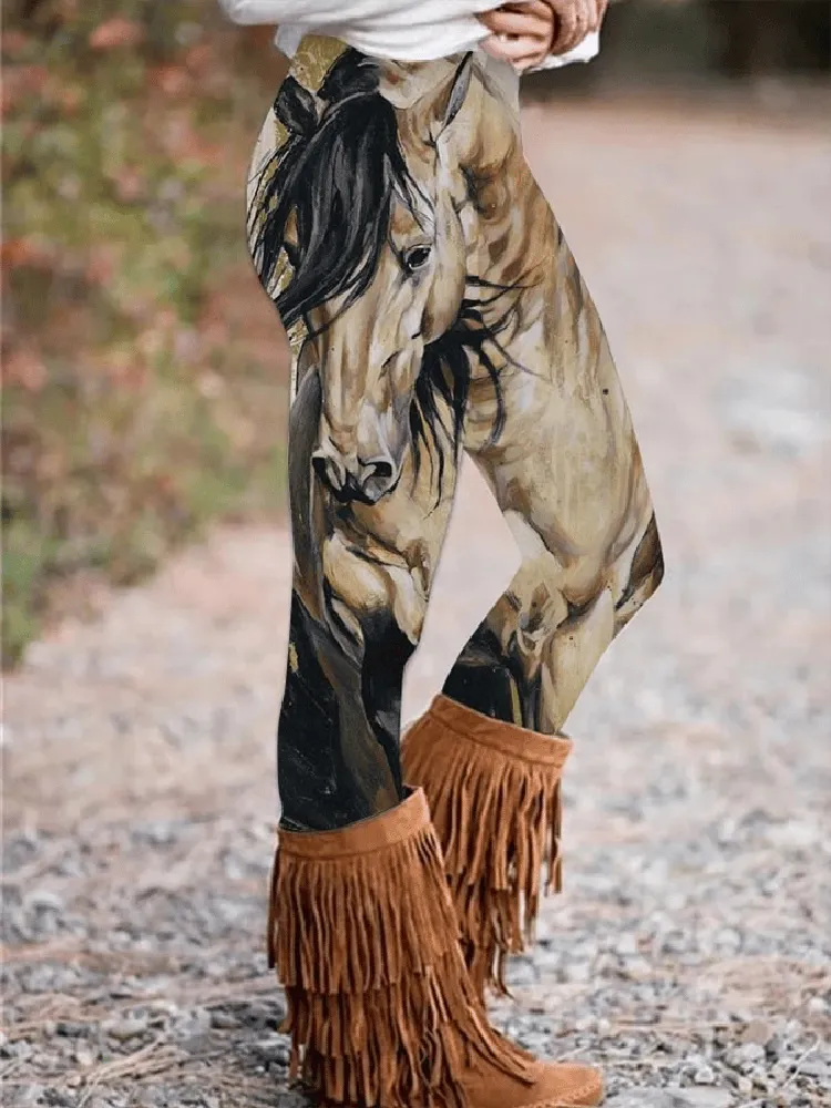 Western Horse Print Casual Leggings