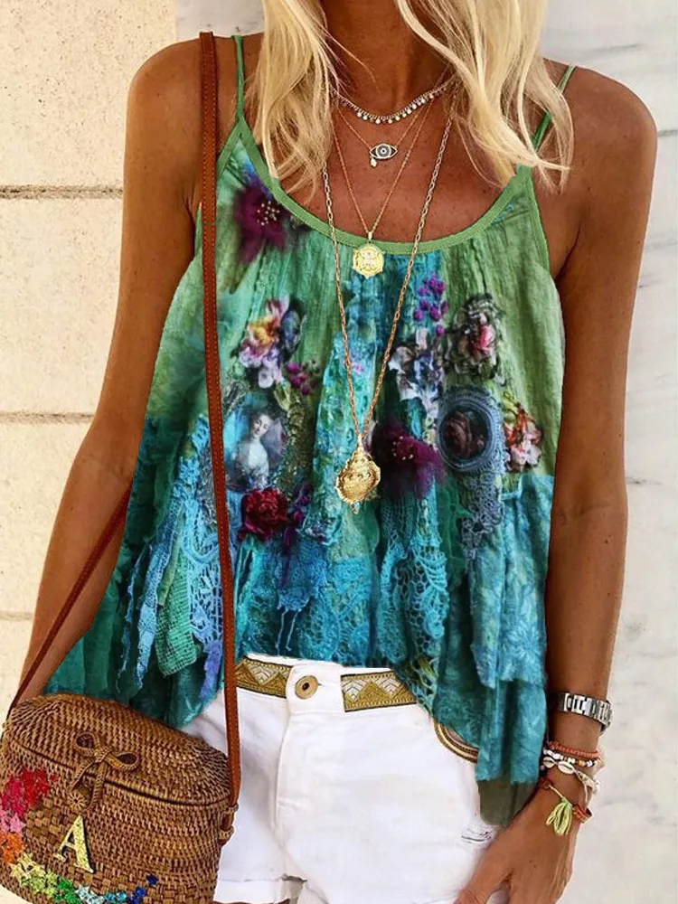 Vintage Boho Floral Lace Patchwork Cami Top