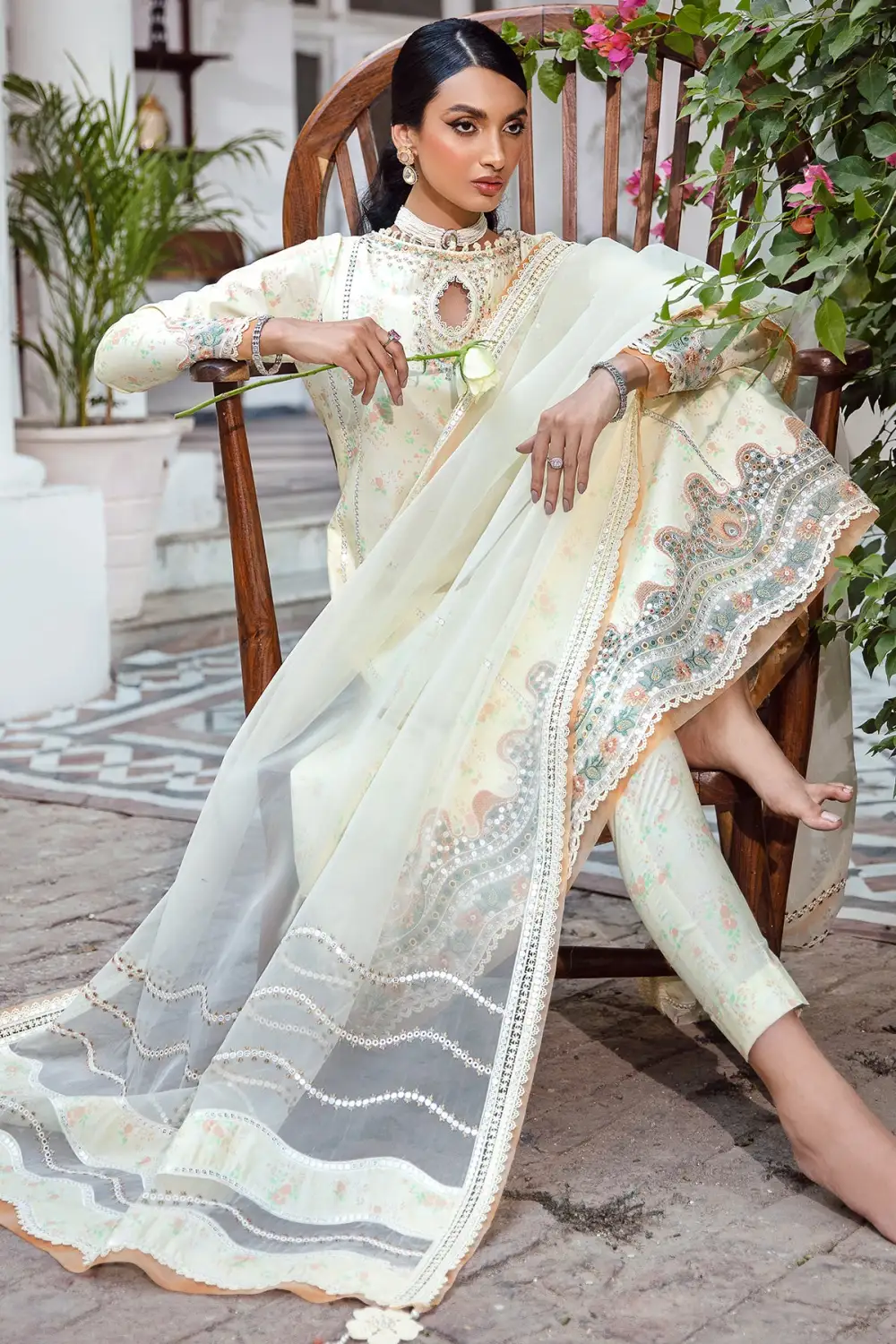 Lime Primerose Embroidered Lawn