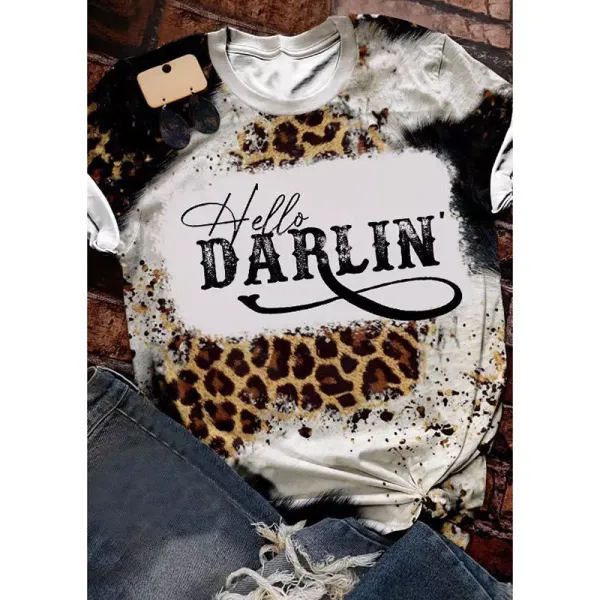 Hello Darlin Leopard Print Short Sleeve T-Shirt