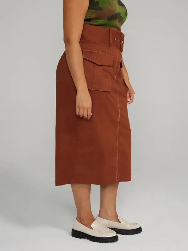 Belted Cargo Midi Skirt