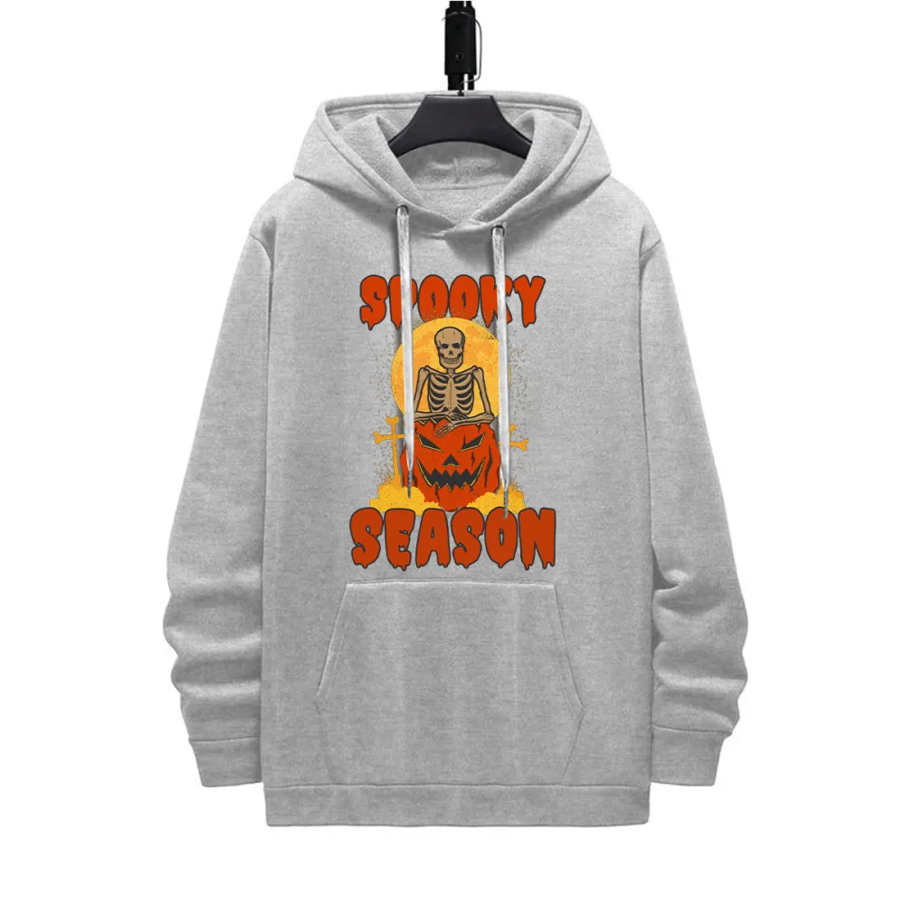 SPOOKY SEASON SKULL HALLOWEEN PATTERN PRINTED HOODIE