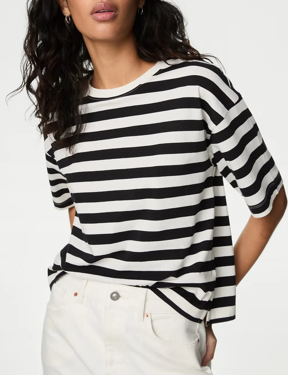 Pure Cotton Striped Boxy T-Shirt