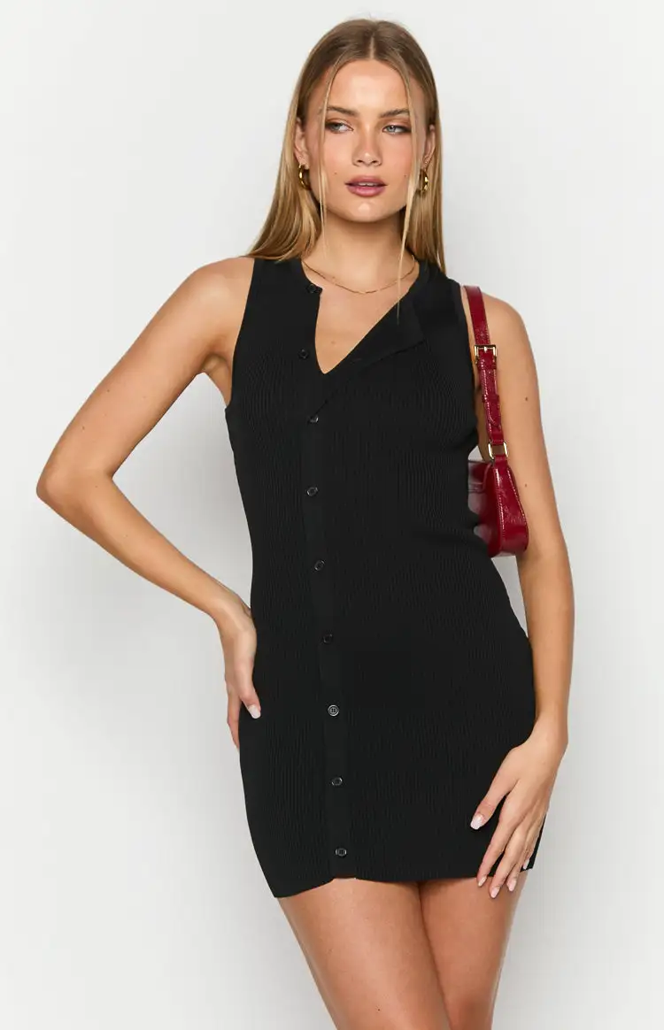 Lumi Black Button Up Mini Dress