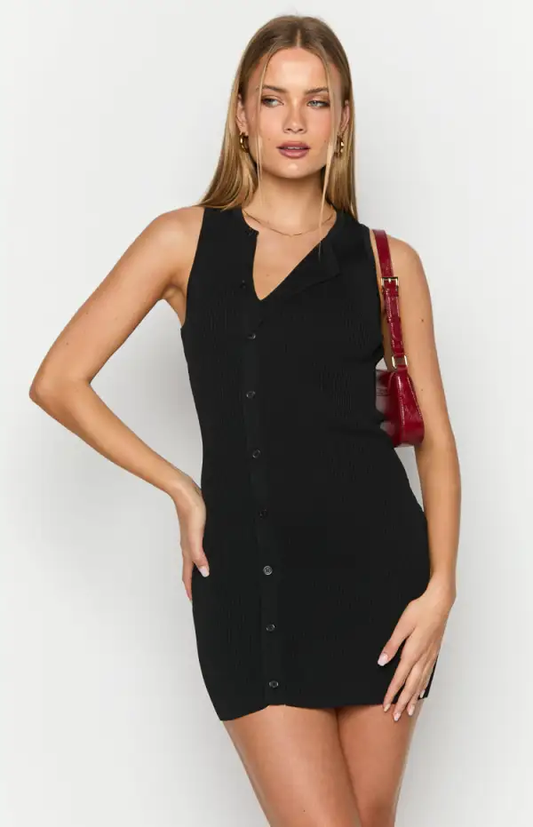 Lumi Black Button Up Mini Dress