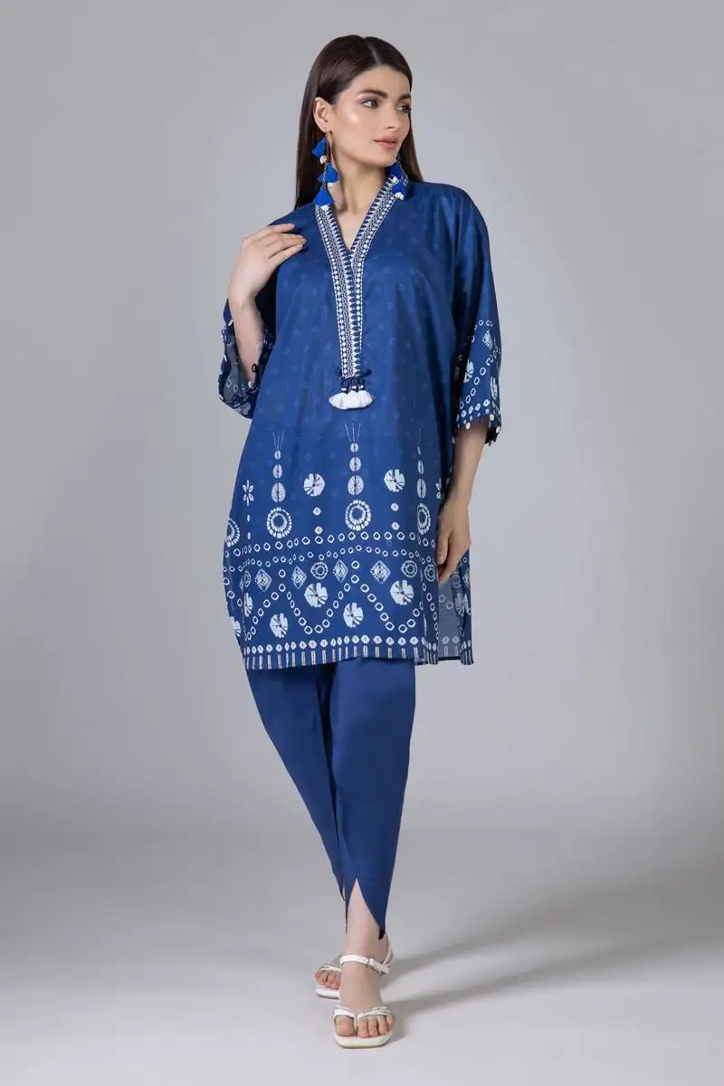 3 Piece Kurta Embroidered | Dupatta& Bottom & Tops | Color Navy blue