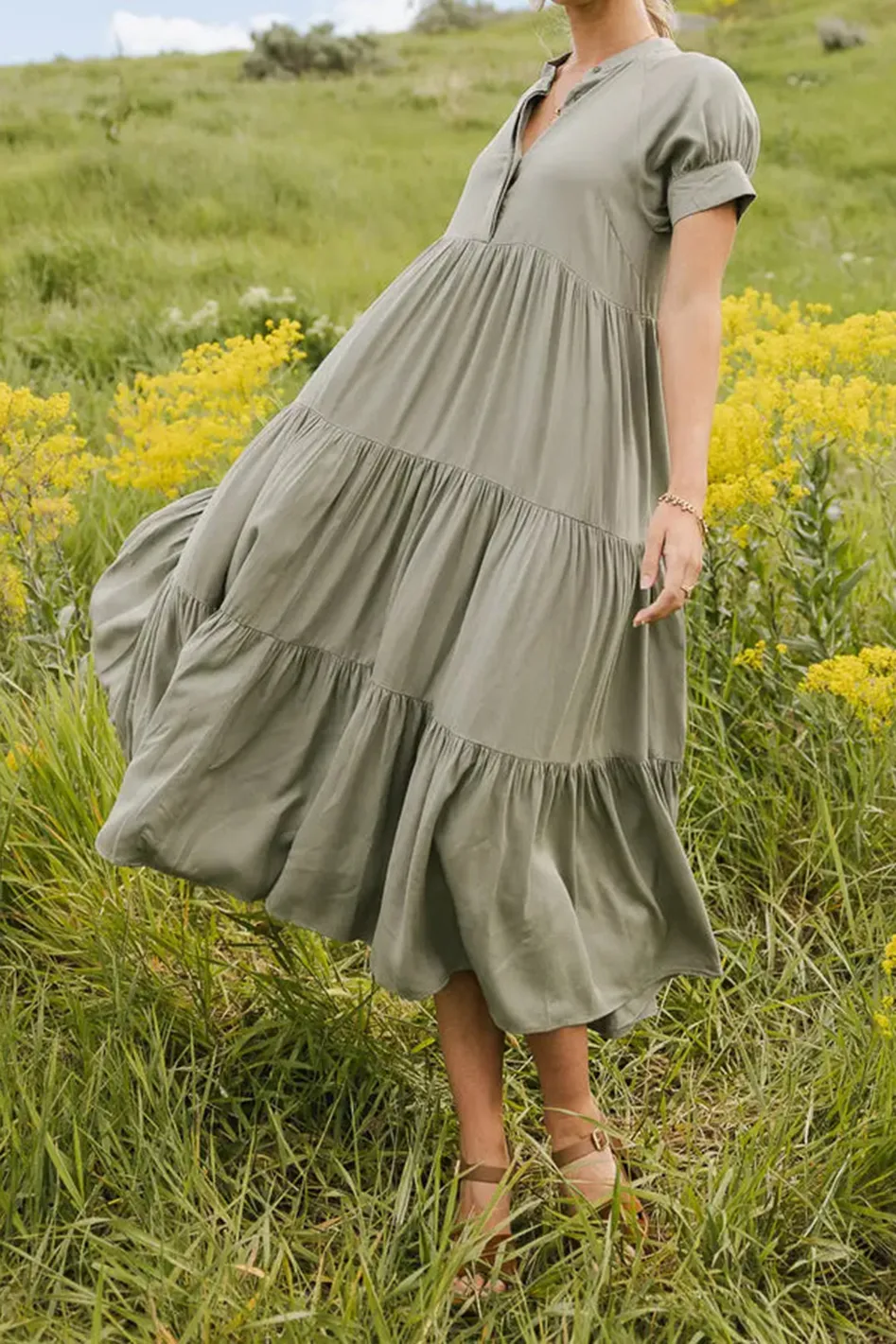 AMANDA TIERED DRESS IN SAGE