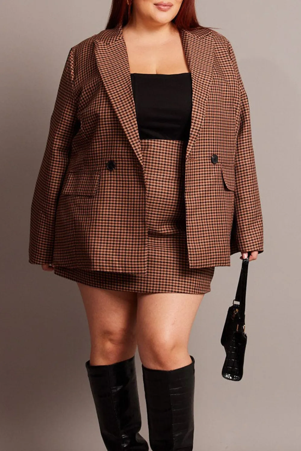 Brown Check Oversized Blazer