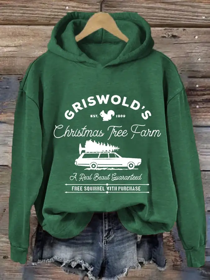 Women's Christmas Griswold Co Christmas Tree Farm Hooded Sweatshirt