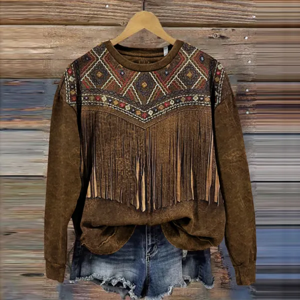 Women's Vintage Tribal Tassels Casual Sweatshirt