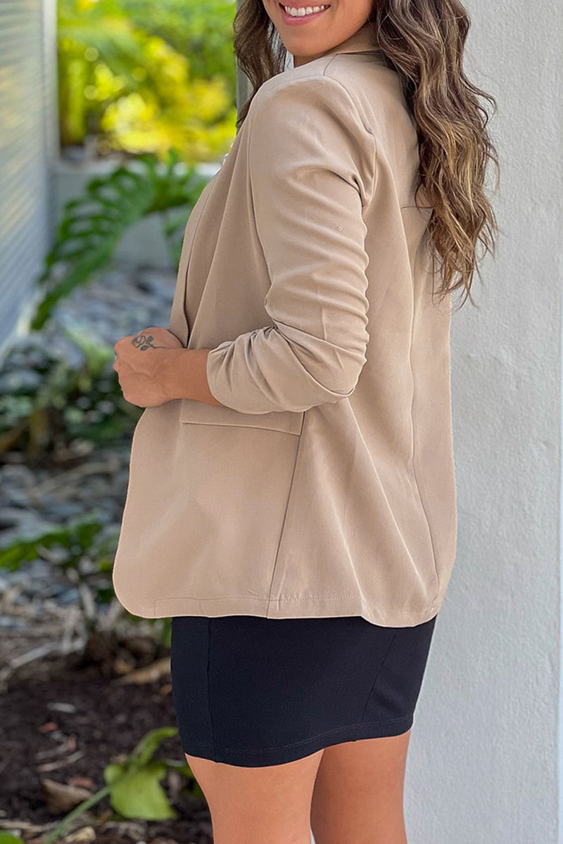 Khaki Ruched Sleeve Blazer