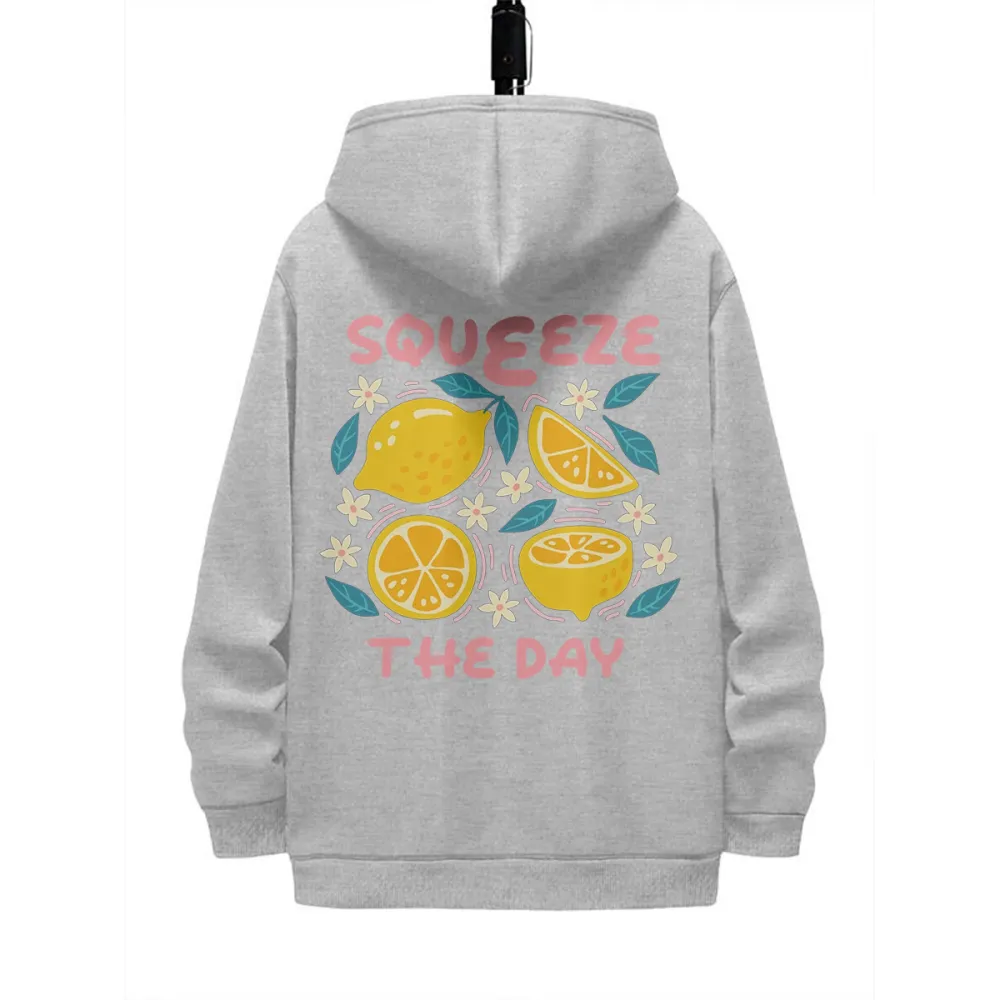 SQUEEZE THE DAY PATTERN PRINTED HOODIE