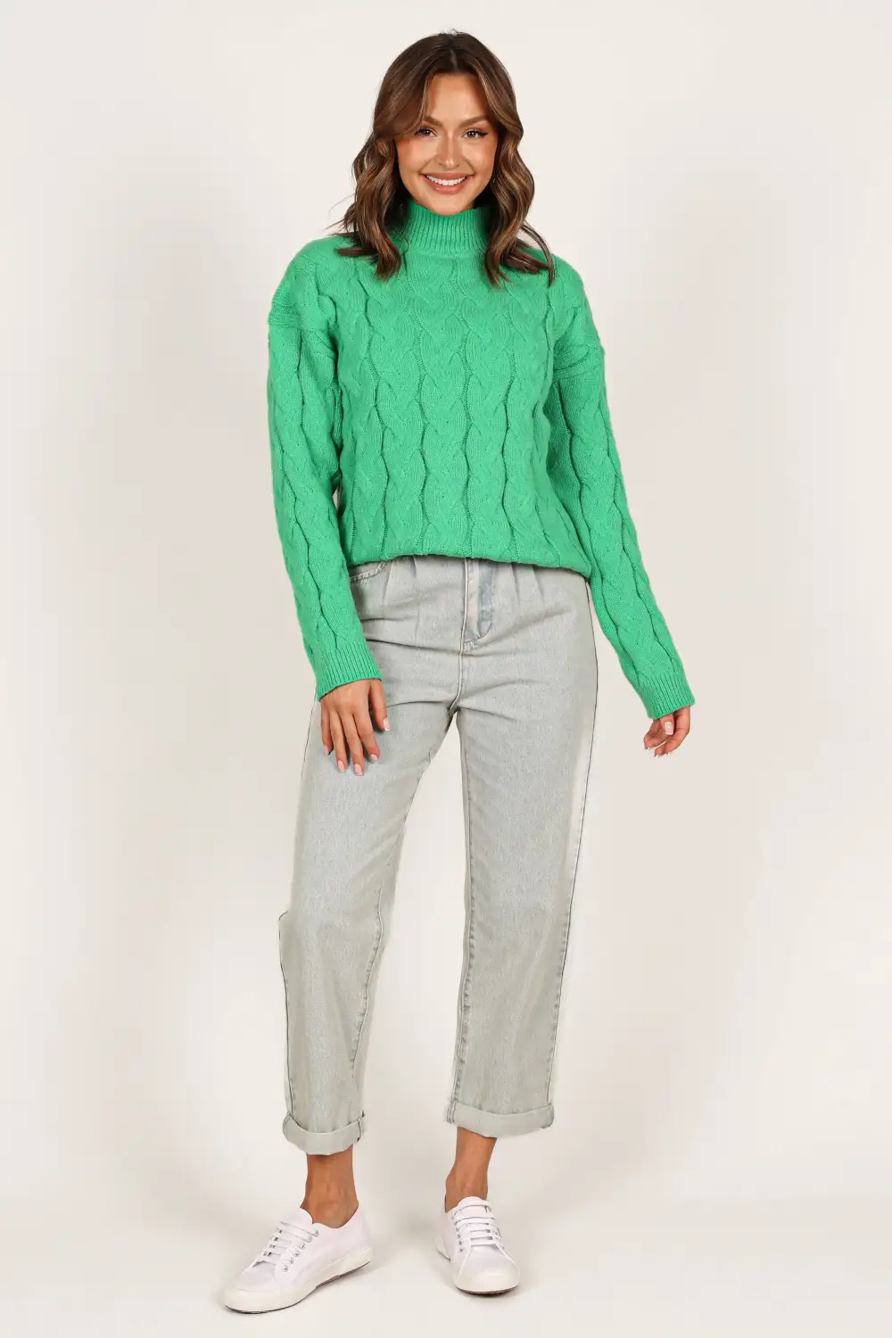 Elena Thick Cable Knit Sweater - Kelly Green