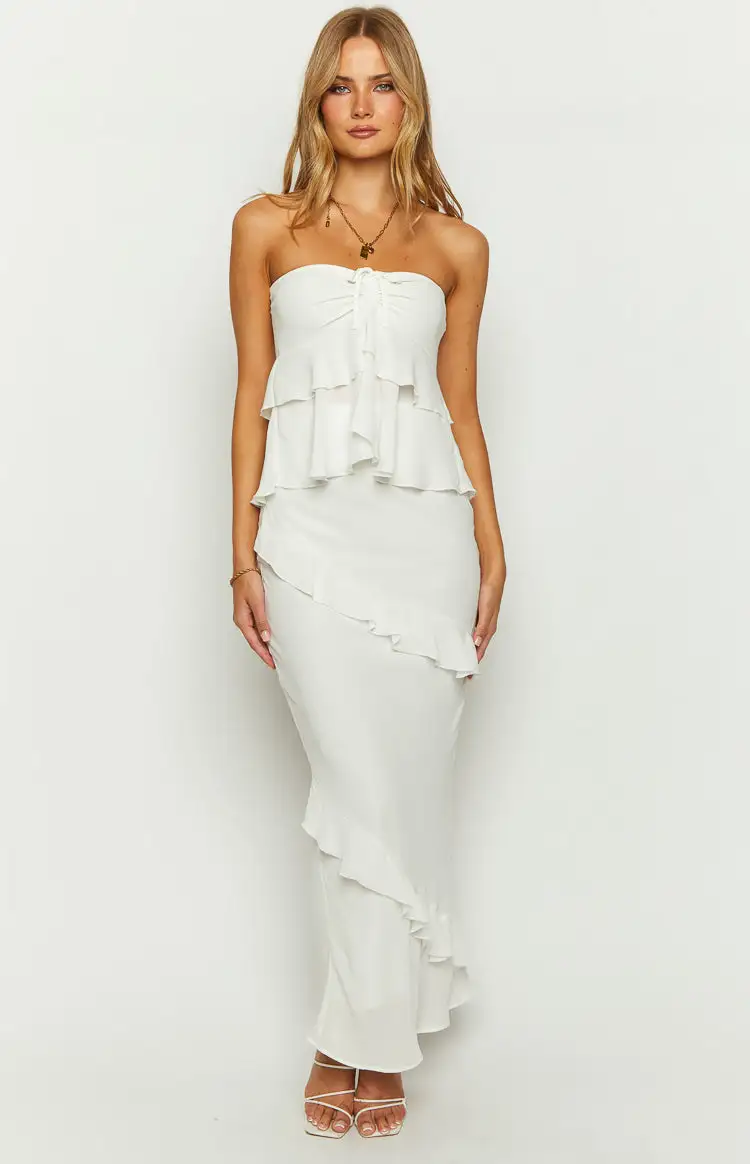 Raleigh White Ruffle Maxi Skirt