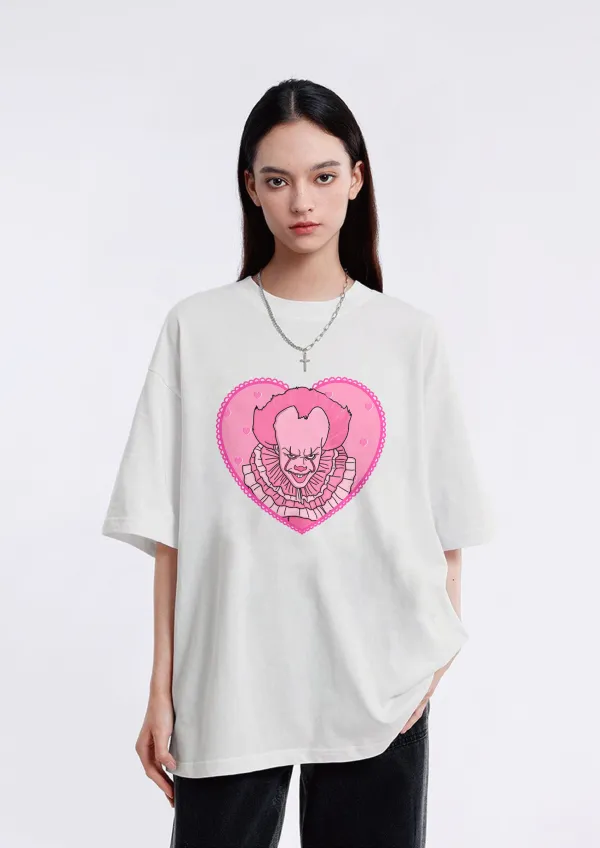 Women's heart-shaped art letter printed T-shirt