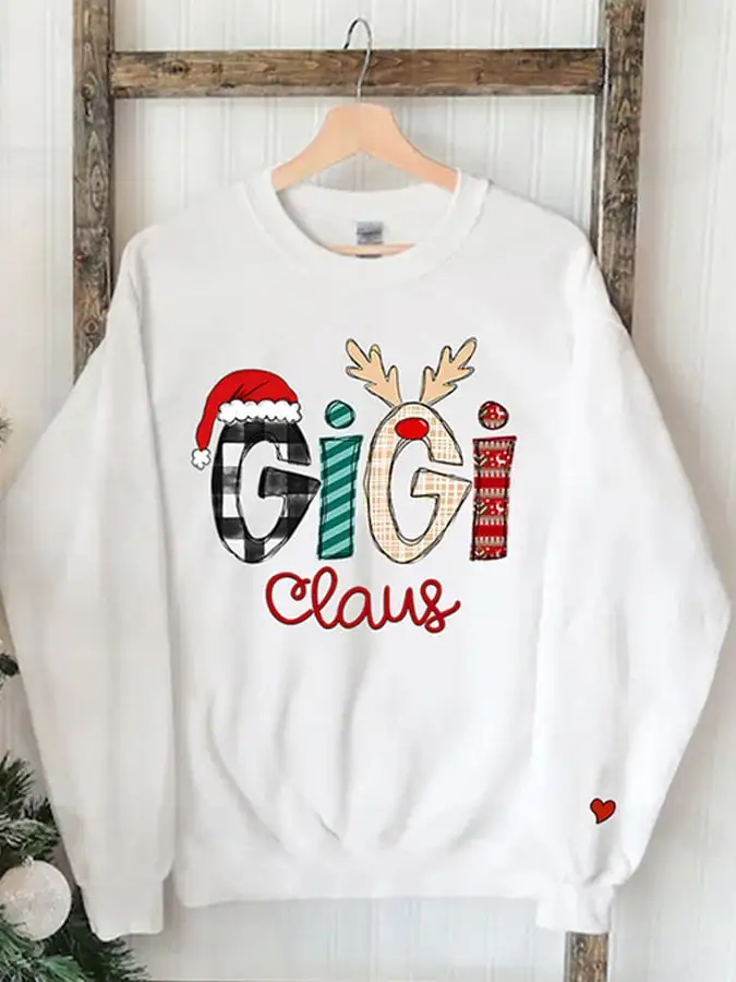 Women'S Casual Gigi Claus Printed Long Sleeve Sweatshirt