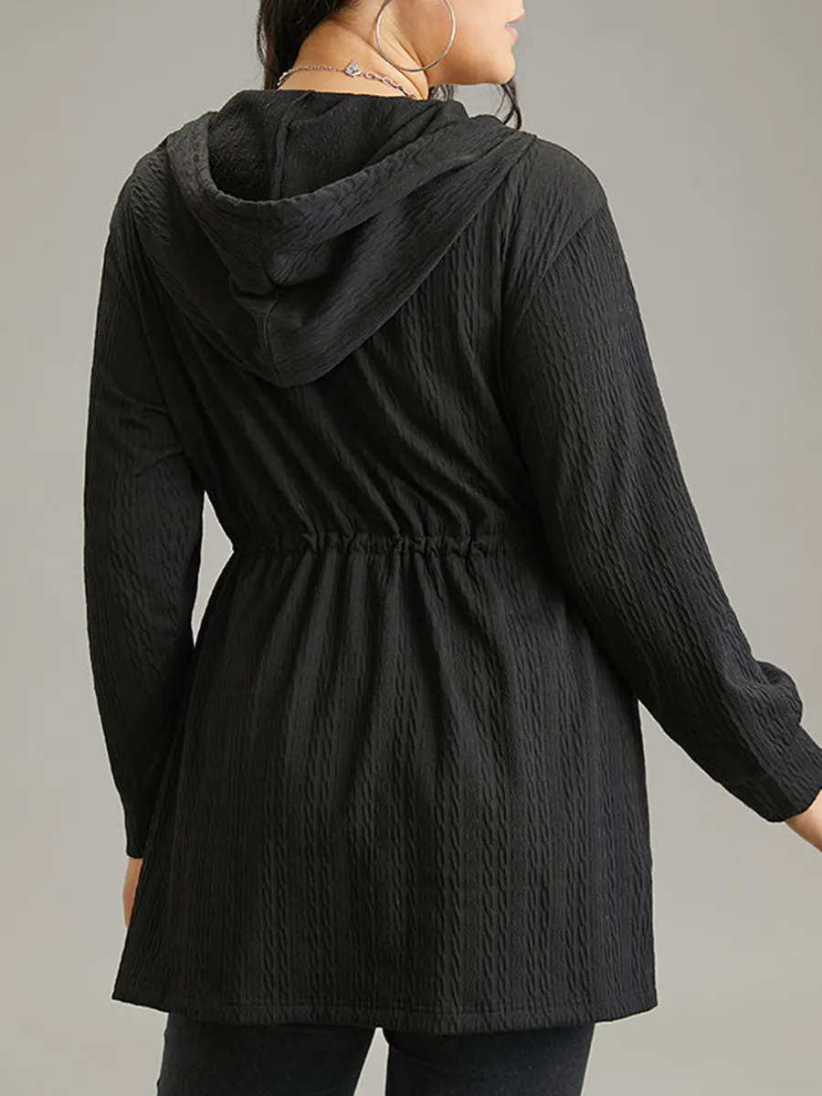 Simple hooded knit coat in black