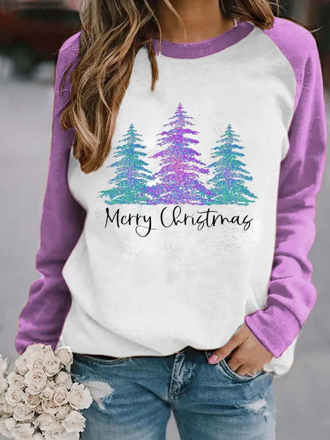 Women's Purple Merry   Tree Print Sweatshirt