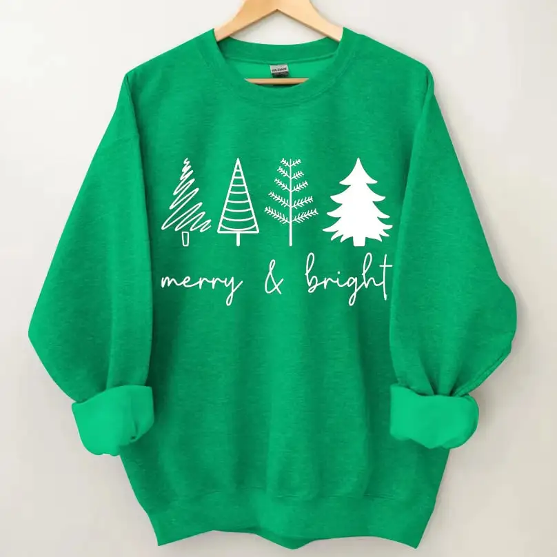 Merry And Bright Women's   Printed Long Sleeve Sweatshirt