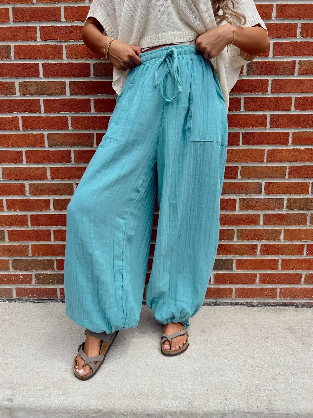 Carefree Aqua Wide Leg Pants