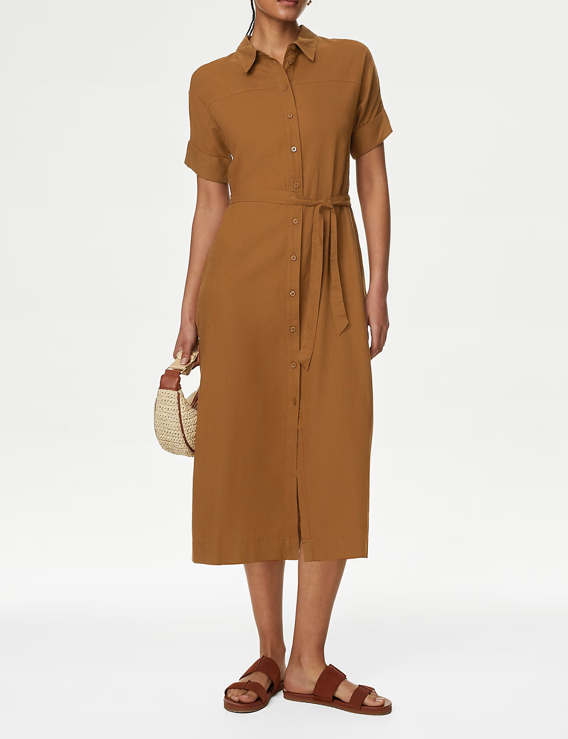 Linen Rich Button Through Midi Shirt Dress