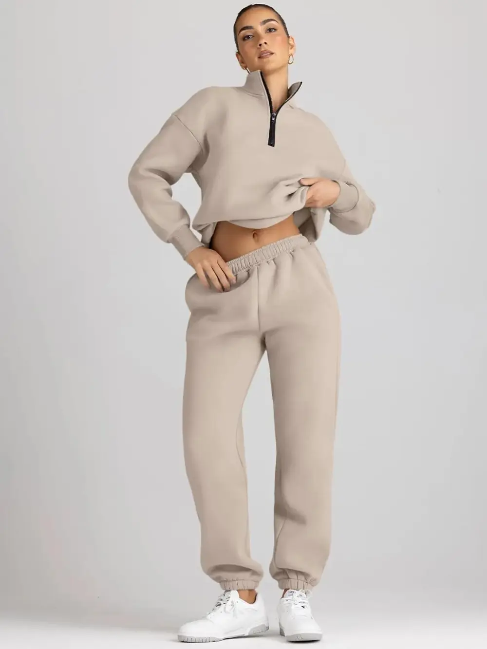 2 Piece Sweatsuits Long Sleeve Half Zip Pullover and Baggy Sweatpants