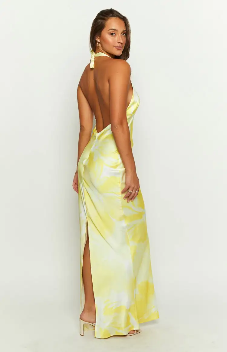 Lyra Yellow Halter Neck Maxi Dress