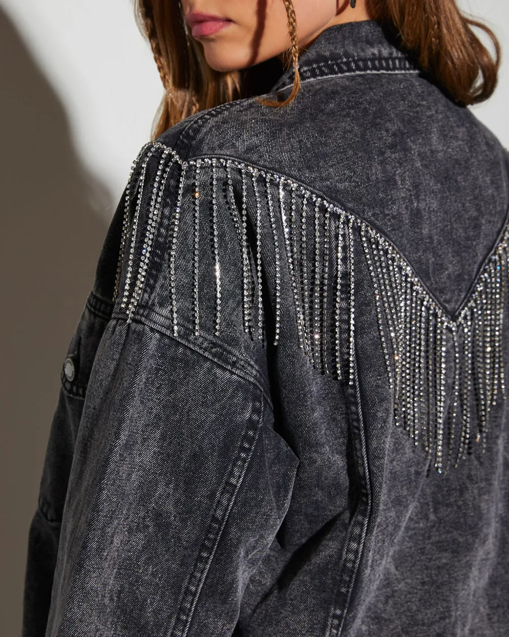 Arizona Rhinestone Fringe Denim Jacket