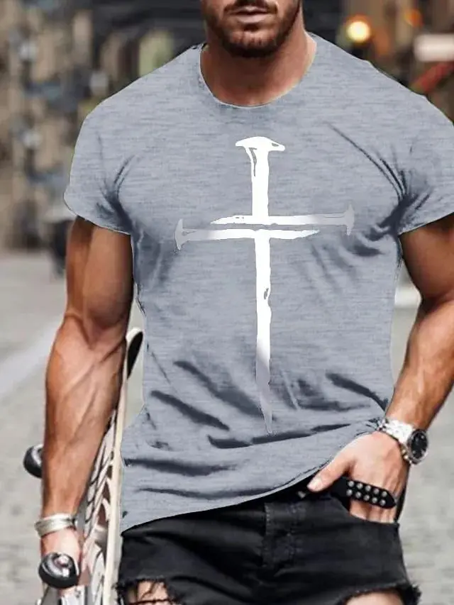 Men's Cross T shirt Tee 100% Cotton Short Sleeve Graphic Shirt Wine Heather Gray Black Comfortable Tee Casual Vacation Fashion Designer Clothing