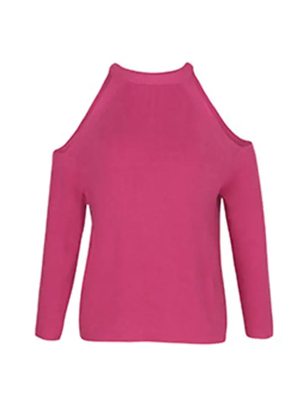 Casual Solid Color Round-Neck Cold Shoulder Long Sleeves Knitted Sweater