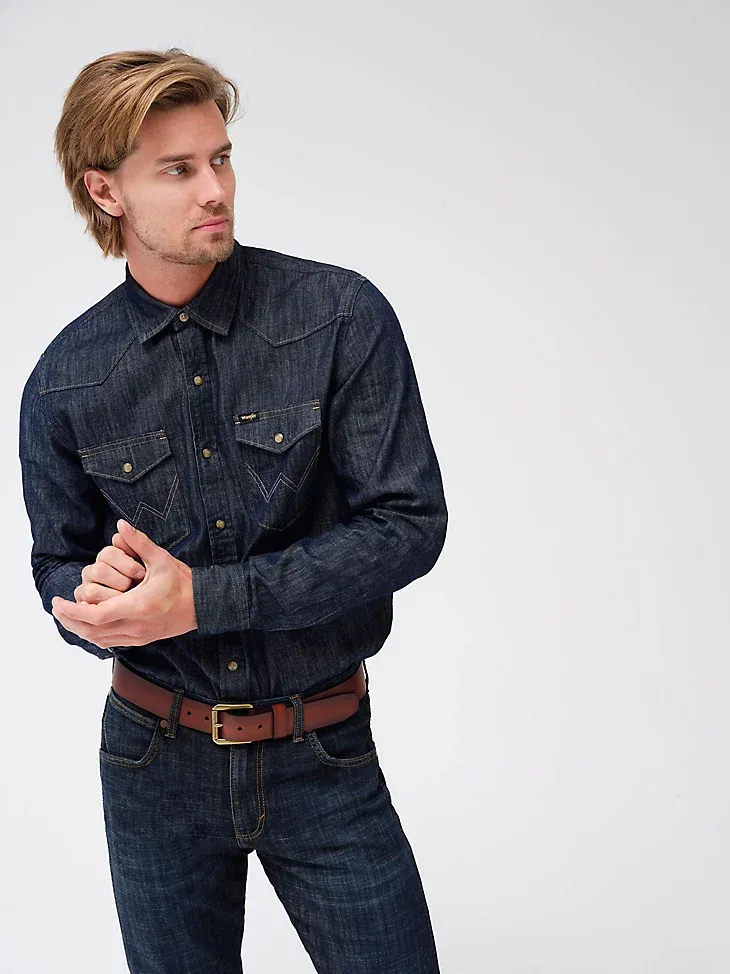 MEN'S DENIM WESTERN SNAP FRONT SHIRT IN RINSE